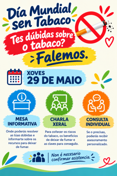 “DÍA MUNDIAL SEN TABACO” XOVES 29 DE OUTUBRO NO LOCAL SOCIAL DE 12:00 A 13:00 HORAS